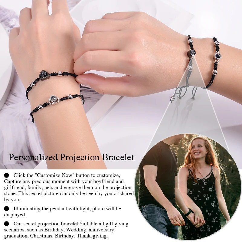 Personalized Circle Photo Bracelet Custom Projection Picture Bracelets Couple Memorial Jewelry Christmas Gift for Women Men 6