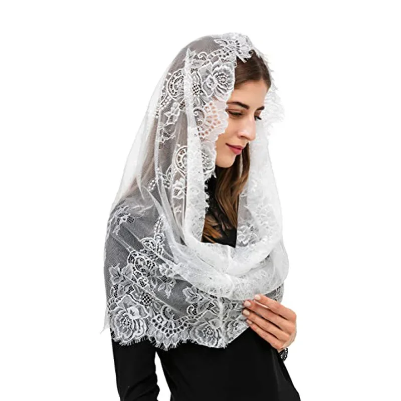 Bridal Veil Catholic Church Veil Lace Mantilla Veil For Church Latin Mass Spanish Style Lace Head Scarf Shawl White Black Catholic Chapel Veil For Wedding Bride