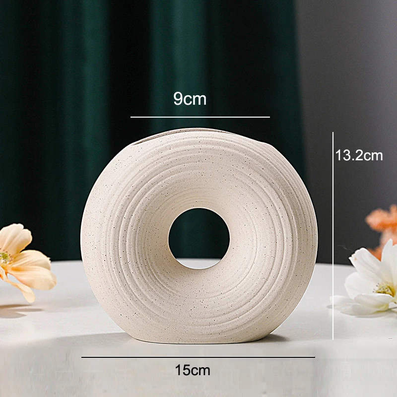 Vaso A Ciambella In Ceramica Opaca, Bianco Macchiato 19cm: Decorazione Moderna Per Casa, Ufficio O Regalo
