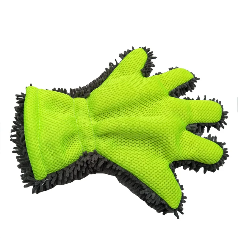 Thickened Car Wash Gloves Household Cleaning Five Finger Gloves Sandwich Mesh Hole Scrubber