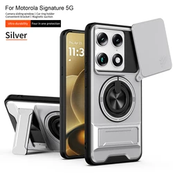 Enhanced Magnetic Stand Armor Phone Case with Slide Camera Protector and Shockproof Design - Motorola Edge 70 Ultra (Silver)
