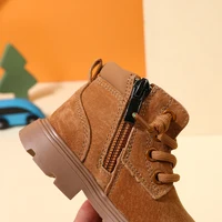 2024 New Autumn Baby Boots Leather Boys Ankle Boots Orange Soft Sole Non-slip Fashion Toddler Girls Boots 5