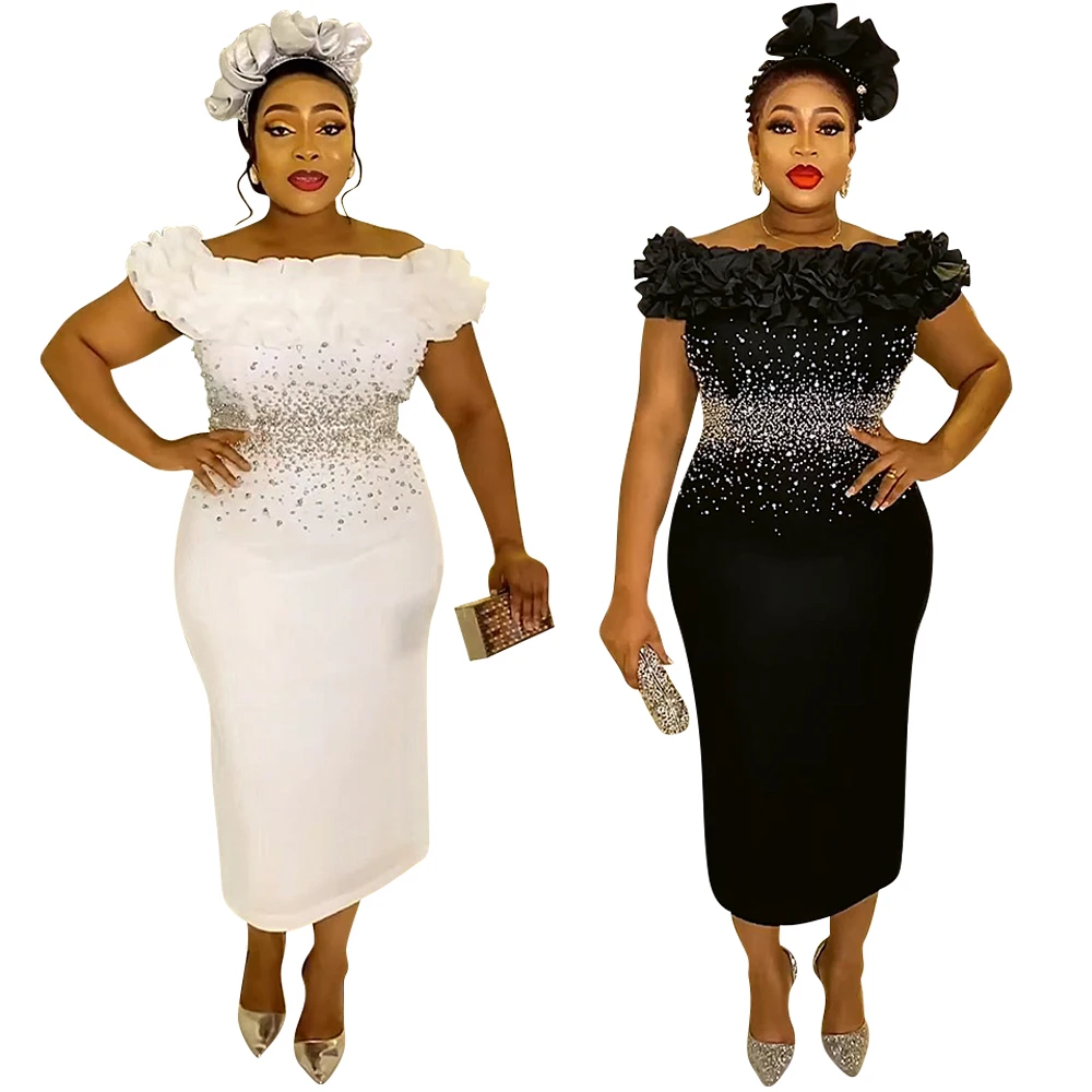 

Plus Size African Lron Drill Fishtail Skirt Evening Dress for Women 2023 New Dashiki Ankara Sequin Turkey Outfits KY904-1