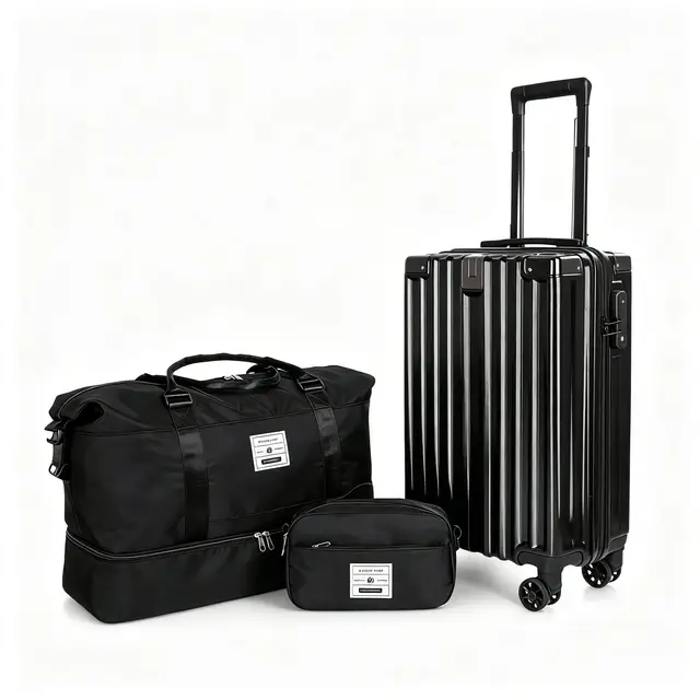 Ensemble de bagages 3 pièces noir/rose (comprenant une valise de 20 pouces, un sac de voyage et une trousse de toilette) adapté aux hommes et aux femmes pour les voyages d'affaires et les vacances 1