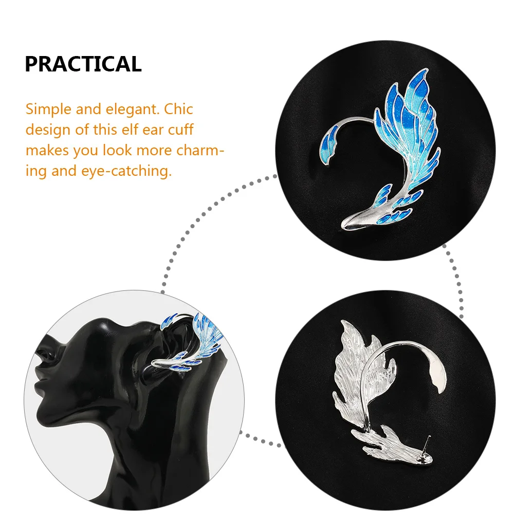 2 pezzi orecchini a clip per orecchie blu orecchini da donna orecchie da fata con piercing polsini da elfo accessori non per adulti - immagine 3