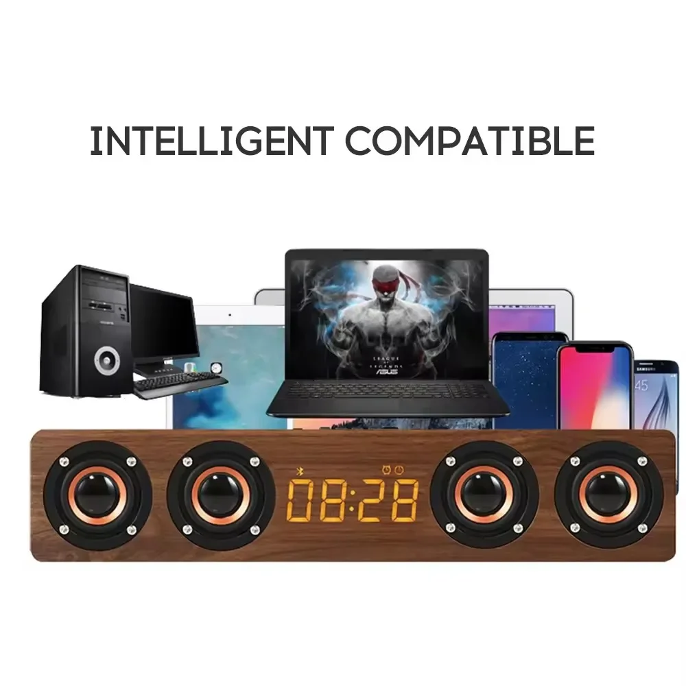 HIFI 음악 센터 TV 사운드 바 에코 벽 휴대용 나무 블루투스 스피커, 무선 사운드 칼럼 FM AUX, 4 스피커