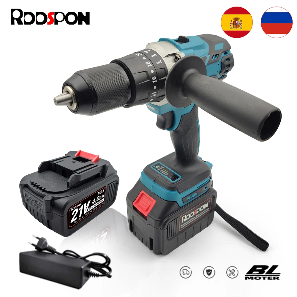 

21v Brushless Hand Electric Drill 2-13MM Chuck Cordless Screwdriver 20+3 Torque Impact Drill For 18V Makita Lithium Battery Tool