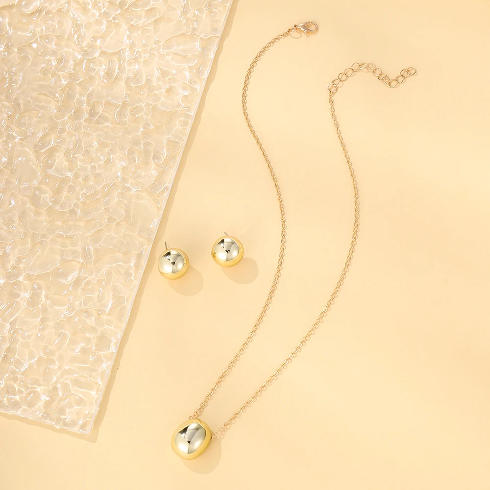 Big Light Glossy Gold Plated Metal Plastic Teardrop Waterdrop jewelry sets for Women Gift Jewelry