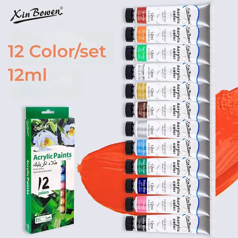 Acrylic Paint Set 12Ml 12 Color Acrylic Paint Set For Fabric Clothing Nail Glass Drawing Painting Waterproof Art Supplies