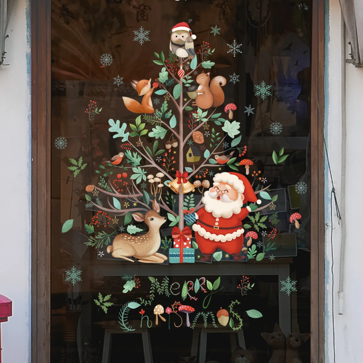 Christmas Decoration Window Stickers Santa Christmas Tree Window Glass Decal Poster New Year Decoration Stickers