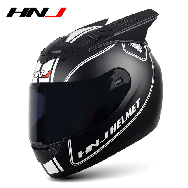 Full Helmet Motorcycle Kask Casco Moto Female Cycling Cap Horn Pink Man Motorcross Motorbike Helmet Casco De Moto HNJ939 939BlackLenHornHelme