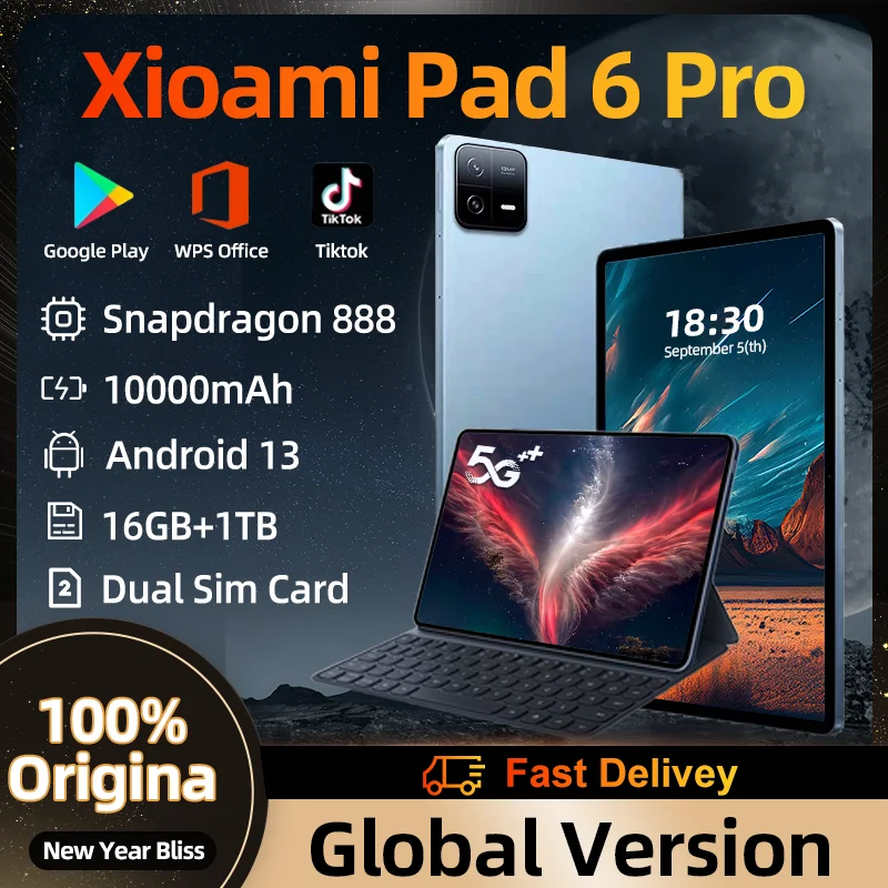 

2023 Original Global Version Pad 6 Pro Tablet PC Snapdragon 888 10000mAh Android 13 RAM 16GB ROM 512GB 5G HD 4K Screen WIFI Mi