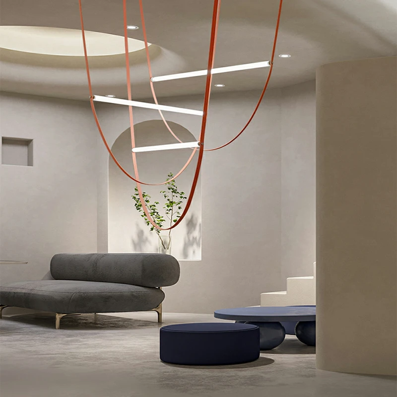 Creative Postmodern Design Leather Belt Chandelier Pendant Light Lumunaire Suspension Lamp For Foyer Dining Room Bar Restaurant