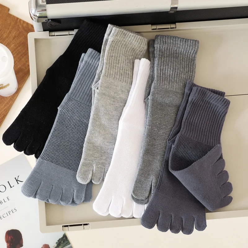 5 Pairs Solid Cotton 5 Finger Socks for Men Small Plaid Warm Sock Elastic Anti Friction Casual Harajuku Toe Sock Male Crew Meias