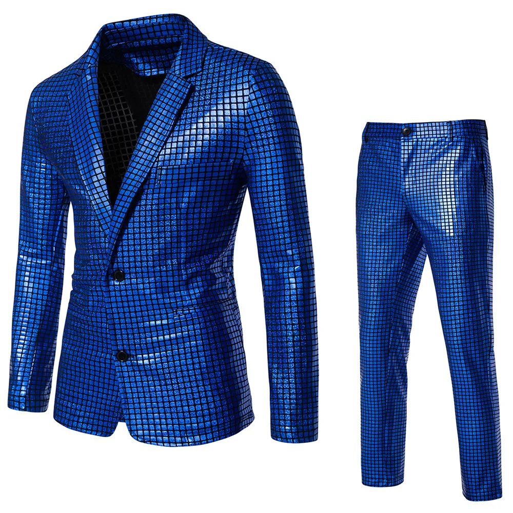 Men's Sequin Hot Stamping Suit Disco Cosplay Party Stage Nightclub Shiny and Cool Performance Suit Set SizeS-3XL Fashionable