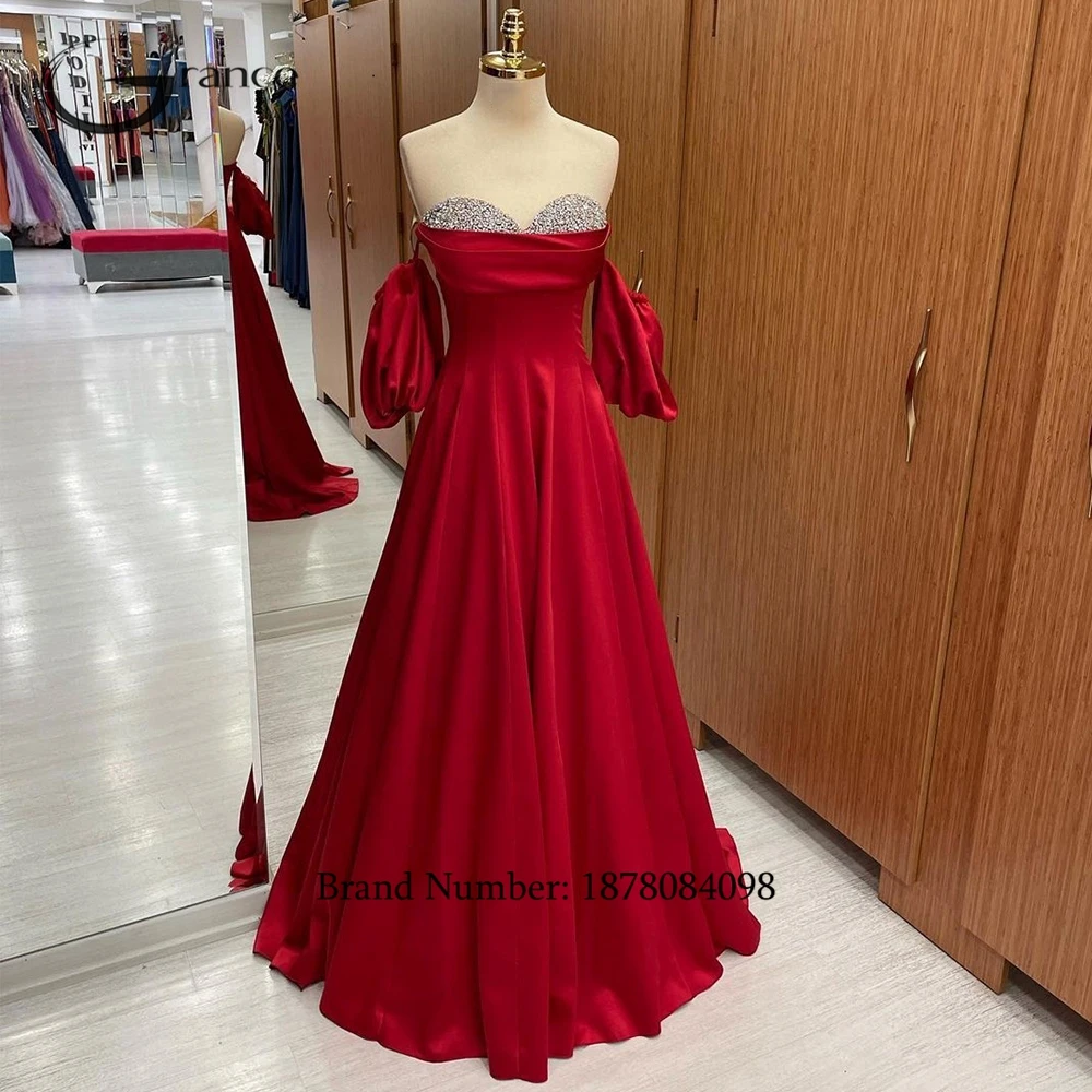 Red Stretch Satin Evening Dresses Off Shoulder Beading A Line Prom Gowns  For Princess Sweetheart Robe De Soire For Wom Color Purple US Size 16