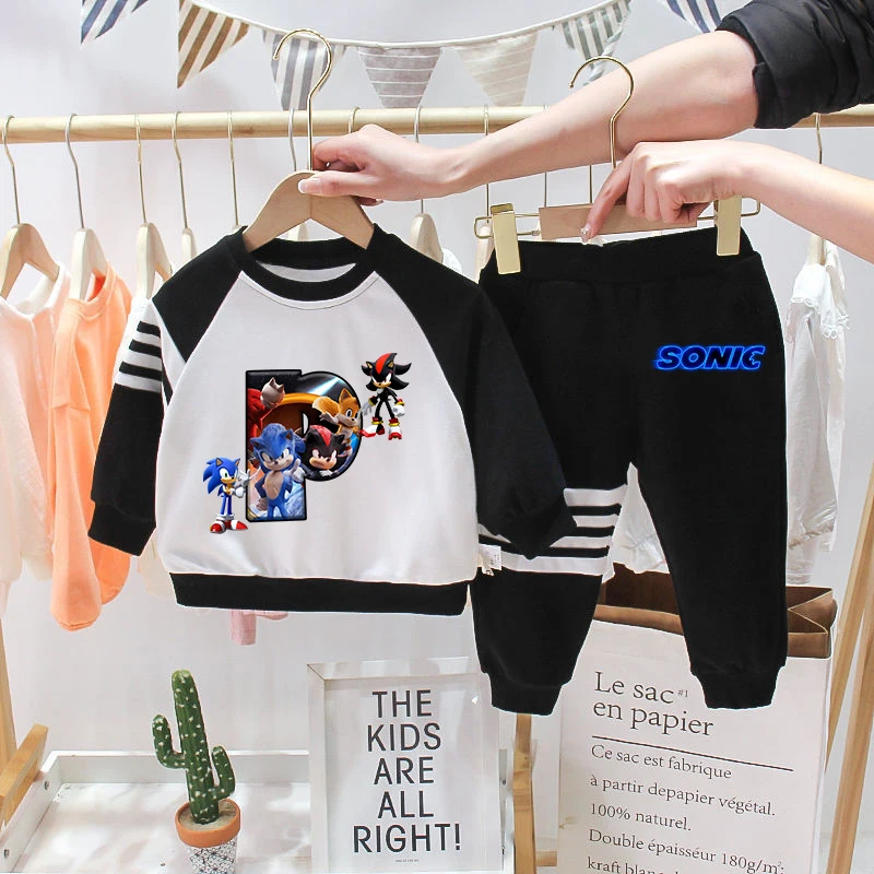 thumbnail image 1 of Conjunto de chándal de algodón Sonics Anime Marvels Otoño Suéter Sudadera con capucha Conjunto de ropa para bebé Sudadera para niños Tops Pantalones Traje de 2 piezas, 1 of 5