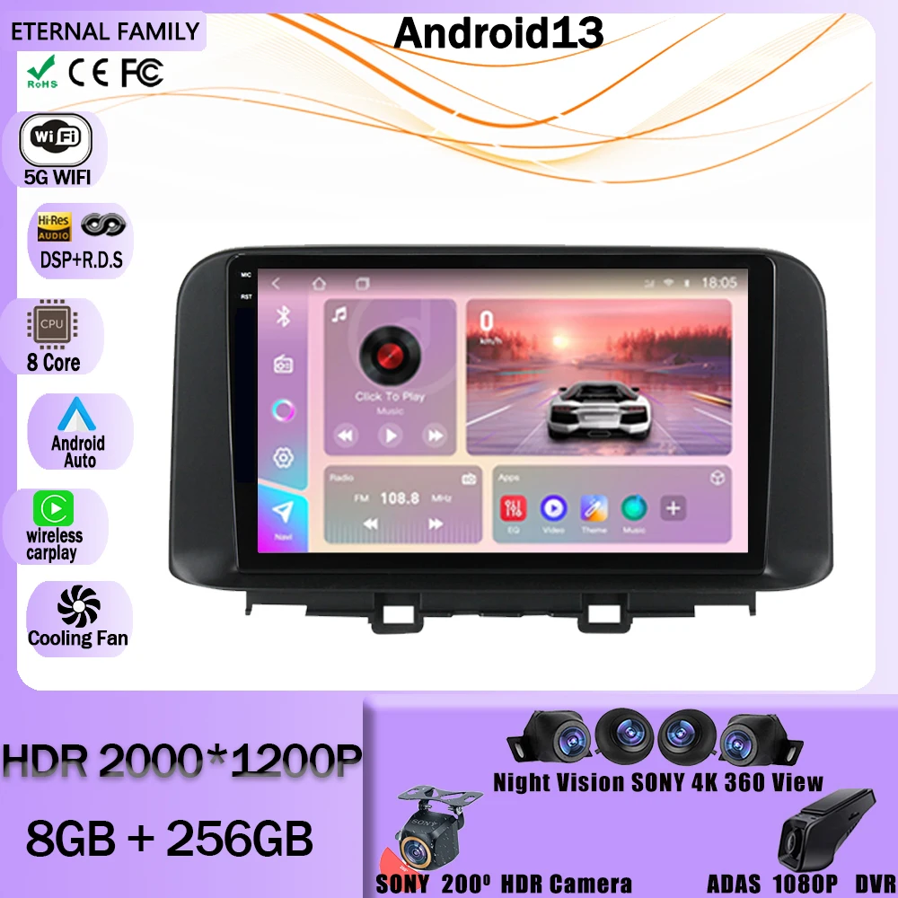 

Car Radio Android 13 For Hyundai Encino 2018-2020 GPS Navigation Car Multimedia Player Carplay WiFi+4G Stereo Buletooth NO 2Din