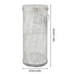 Portable Stainless Steel BBQ Grill Basket - Durable Round Mesh Design for Outdoor Cooking and Camping (20x9x9cm)