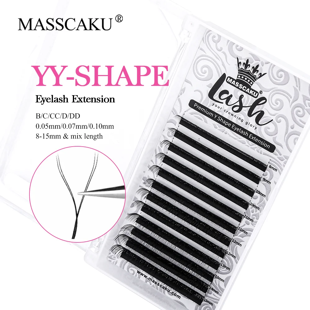 MASSCAKU C/D/L 8–15 mm Y-Wimpern, Zilien und Volumen, brasilianische künstliche Nerz-Wimpern, liefert natürliche weiche YY-Form-Wimpernverlängerung