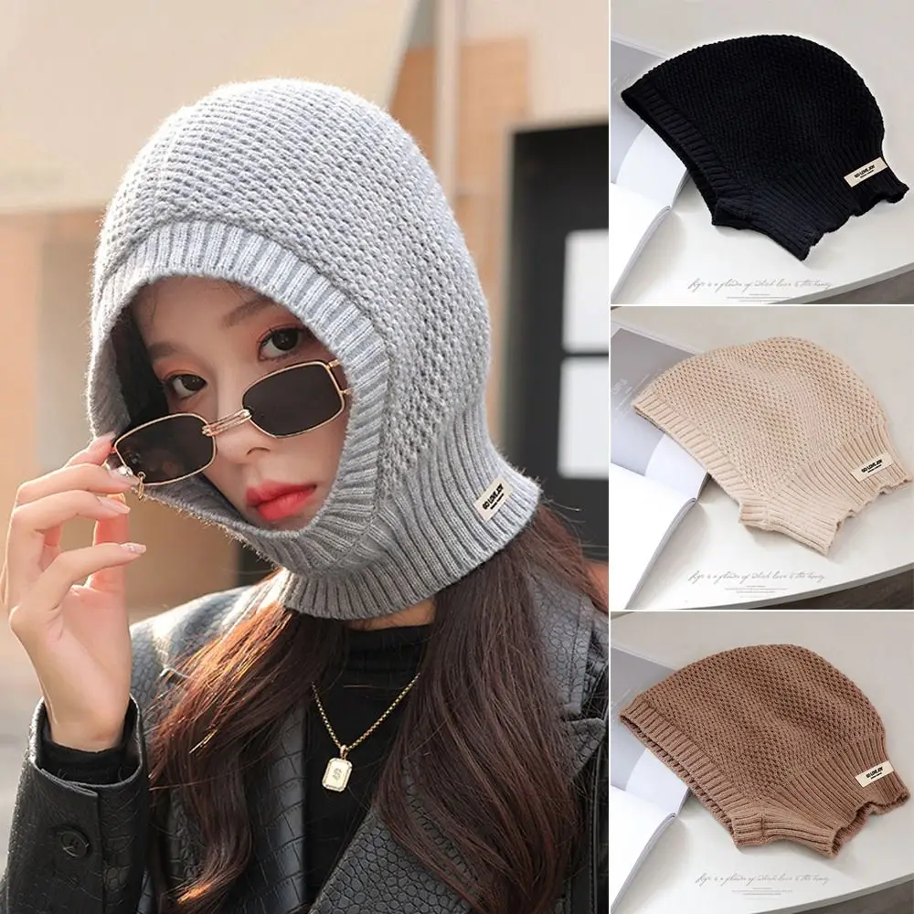 

Women Girls Winter Warm Thick Dual-purpose One Beanies Hat Scarf Knitted Pullover Head Hooded