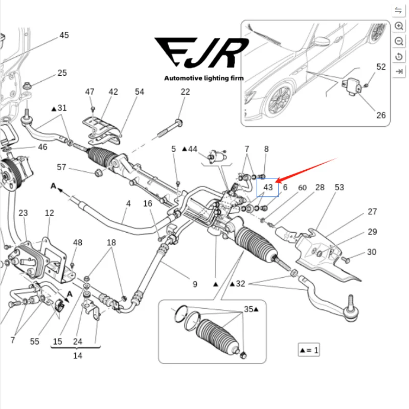 675000152 For Maserati GHIBLI QUATTROPORTE LEVANTE MC20 rack steering box tubing gasket direction machine radiator tubing gasket