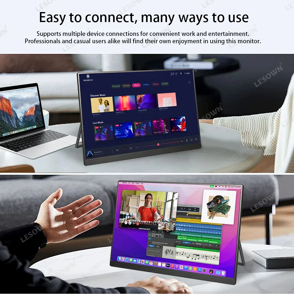 LESOWN 120Hz 2.5K 모니터 11.6, 14, 16 인치 IPS 3840x2160 UHD VESA 게이밍 외부 화면 USB-C 디스플레이, 스피커 플라스틱 쉘 포함