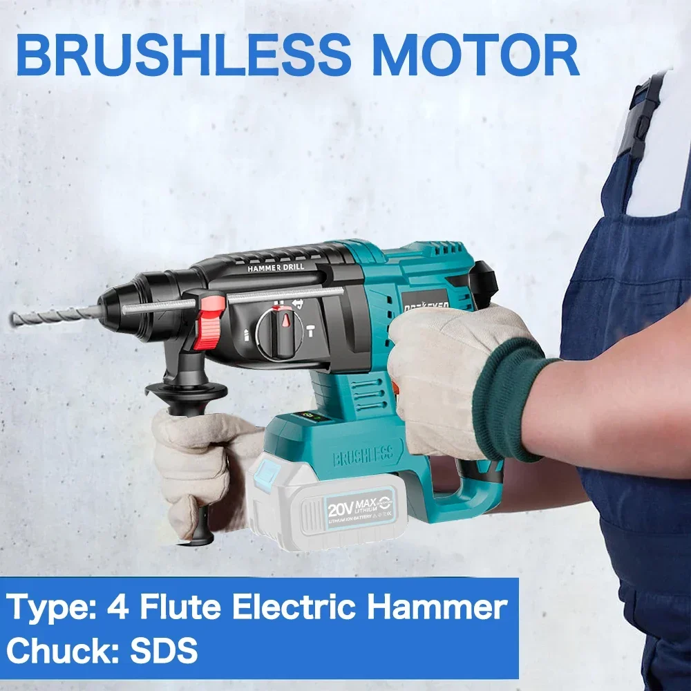 Cordless Electric Drill Rotary Hammer Drill Demolition Rechargeable Hammer Power Tool for Makita 18V Battery (No Battery) 3