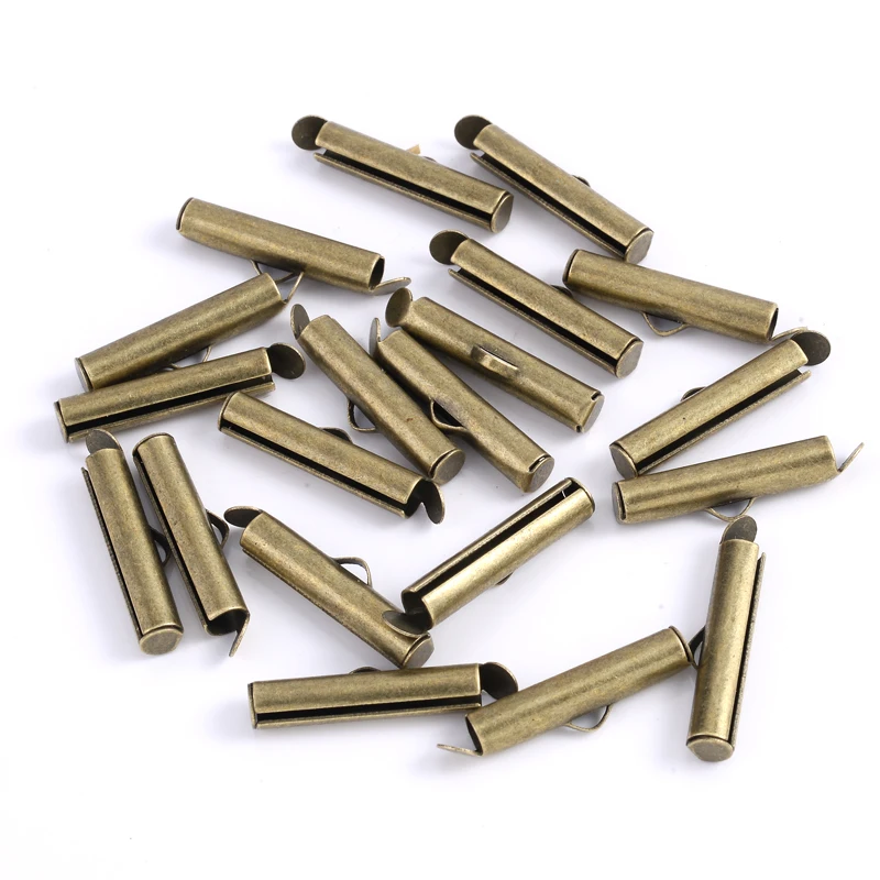 50Pcs 13/16/20/25Mm Tube Metal Crimp End Caps Slider Clasp Buckles Tubes Connectors for Jewelry Making Bracelet Findings
