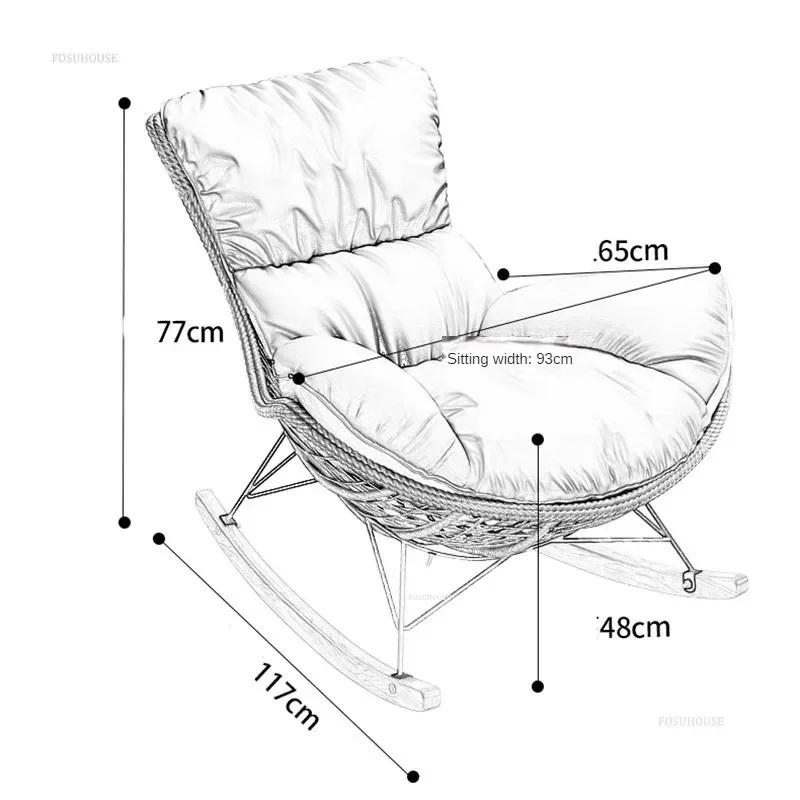 Retro Garden Chairs for B&B Adult Semi-reclining Rocking Chair Creative Rattan Designer Outdoor Furniture for Garden N