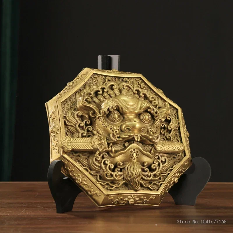 Creative Pure Bronze Bagua Lucky Swallowing Beast, Door Window Feng Shui, Home Decoration Lion Biting Sword Sculpture Shape, 1Pc