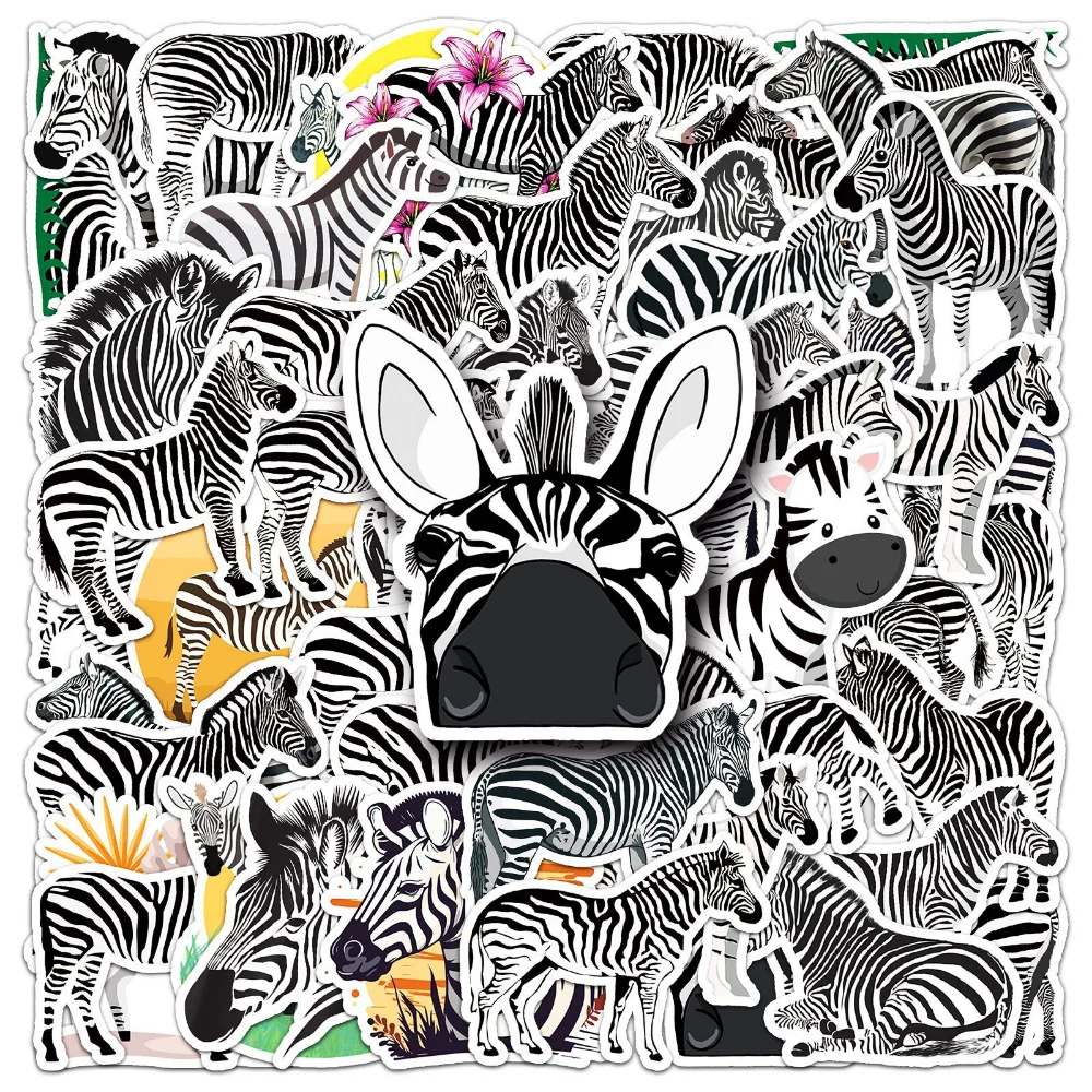 50Pcs Black White Wild Zebra Animal Stickers for Laptop Stationery Sticker Craft Supplies Scrapbooking Material Vintage cartoon stickers animal stickers