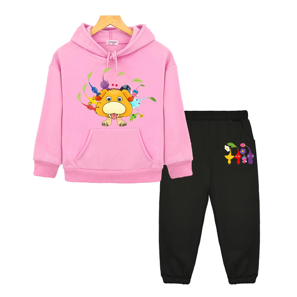 

Pikmin Print Hoodies Autumn boys girls Hooded Sets 2PCS Top+ Pants anime hoodie Fleece sweatshirt pullover kids boutique clothes