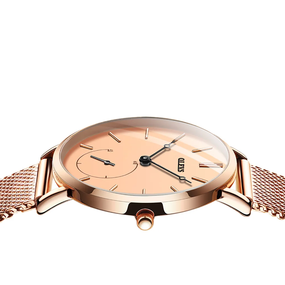 OLEVS Luxury Simple Design Fashion Watch for Women Rose Gold Mesh Belt Waterproof Quartz Watches Ladies Gift Reloj Mujer