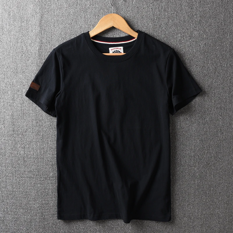 Summer New American Retro Short-sleeved O-neck Solid Color T-shirt Men's Fashion Simple 100% Cotton Washed Casual Sport Tops