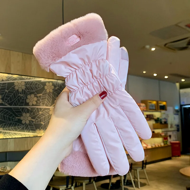 Winter Gloves Sport Gloves Ski Women Winter Fleece Thickened Warm Plush Cotton Waterproof Touch-Screen For Outdoor Riding Mountaineering
