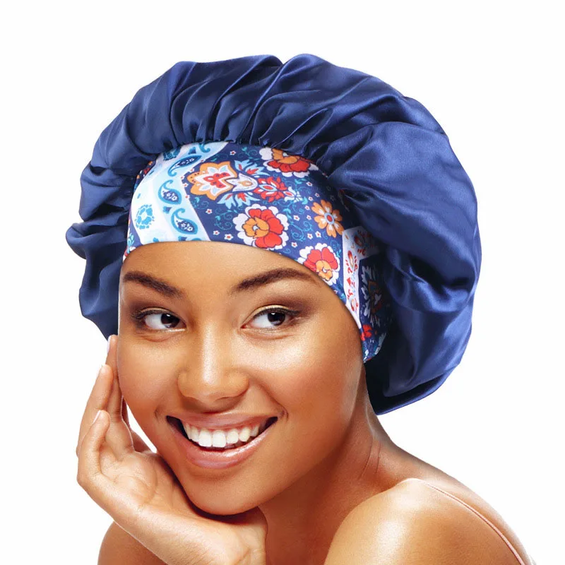 

Elastic Wide Band Satin Bonnet Sleeping Cap Chemo Women Hijab African Pattern Ankara Print Hat Night Sleep Caps Soft Headcover