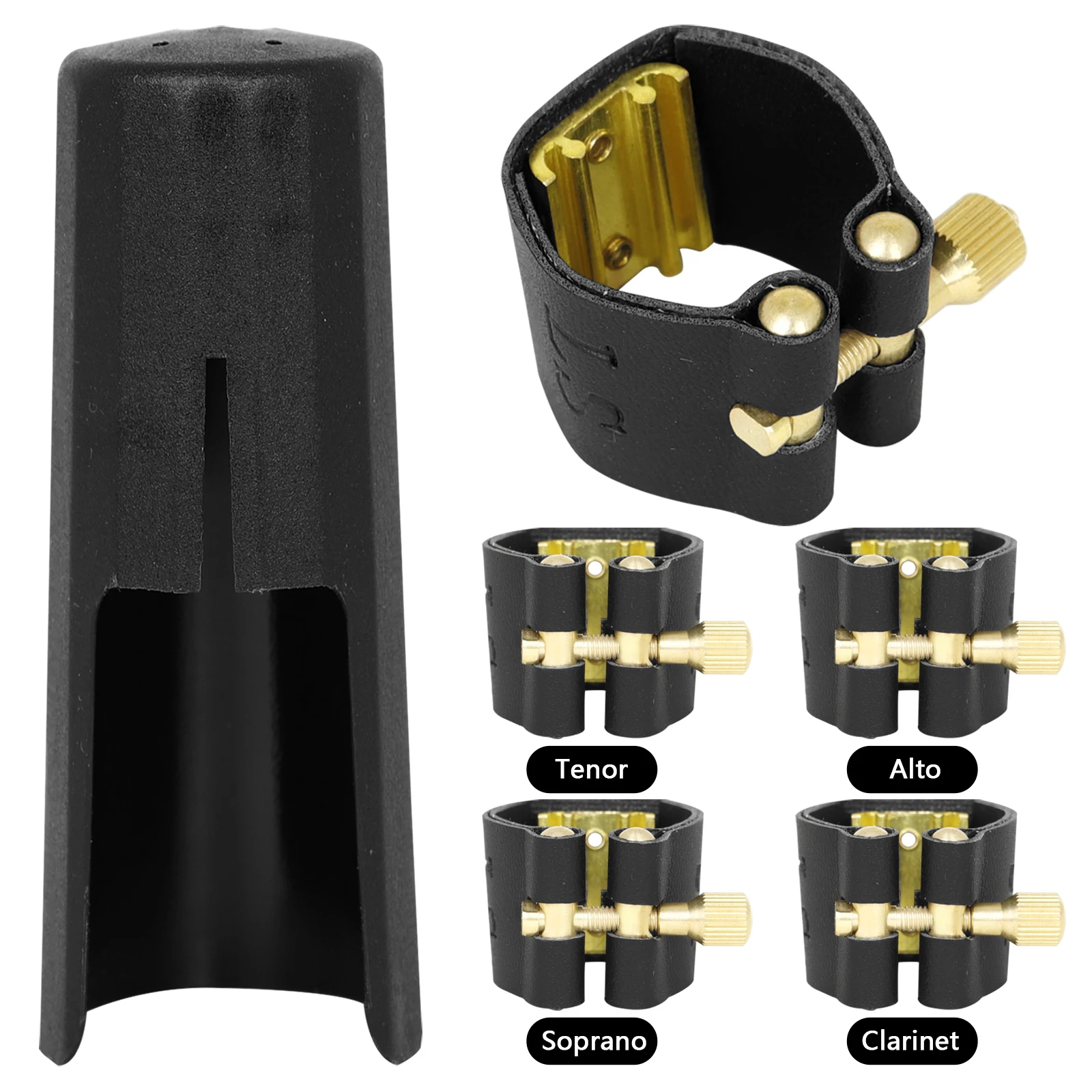 Sax Mouthpiece Ligature And Cap Clarinet Mouthpiece Leather Fastener Clip For Alto Soprano Tenor Saxophone Parts