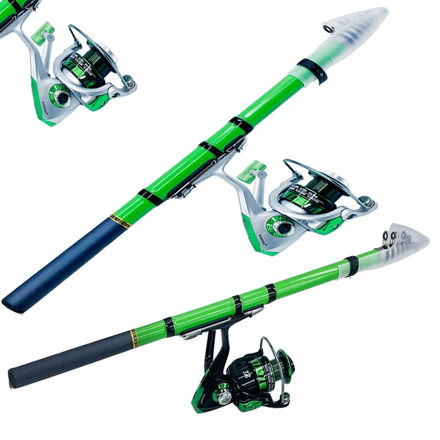 1.5-3.0m Green Fishing Rods Combo Portable Carbon Fiber Fishing Rod and  1000-3000 Spinning Reel Fishing Tackle Set