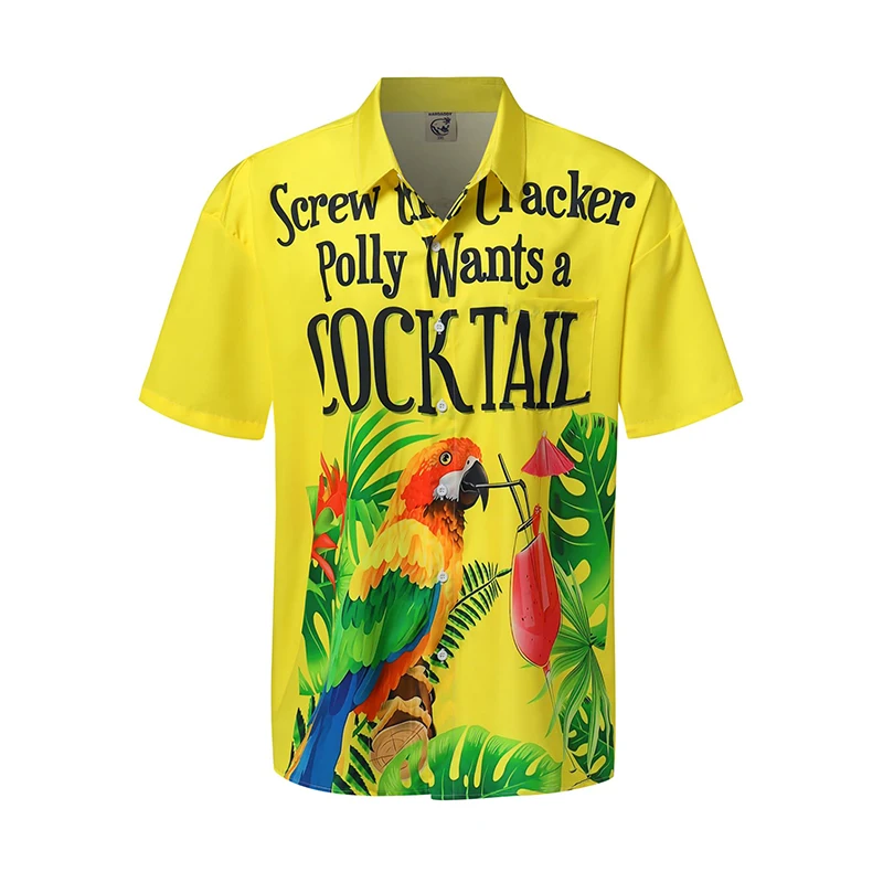 thumbnail image 1 of Camisas hawaianas de verano para hombre, divertidas, con estampado de pájaros, informal, con botones, para playa, manga corta, 1 of 5