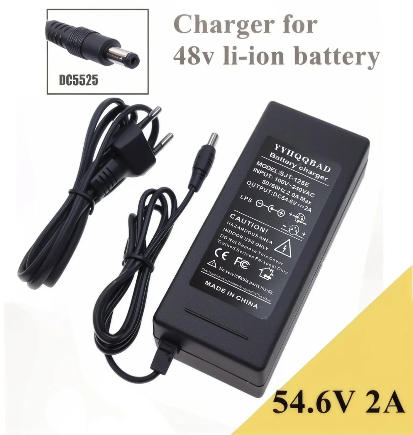 Battery Charger 54.6V 2A for 48v Li-ion battery 13S 18650 battery pack DC5525 Connector