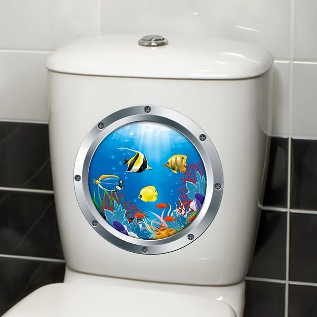 3D Sea World Toilet Stickers Bathroom Toilet Lid Decorative Wall Stickers Home Decoration Waterproof Vinyl Bathroom Accessories