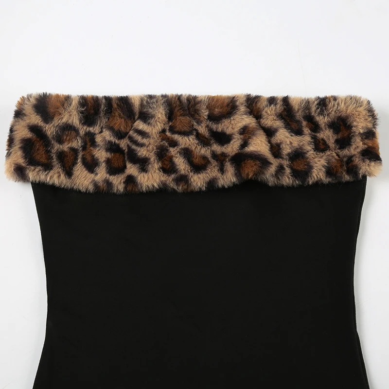 Chaleco sin tirantes con parches peludos de leopardo Y2K para mujer, camiseta sin mangas ajustada sexy a la moda, top corto retro chic sin mangas, ropa de club