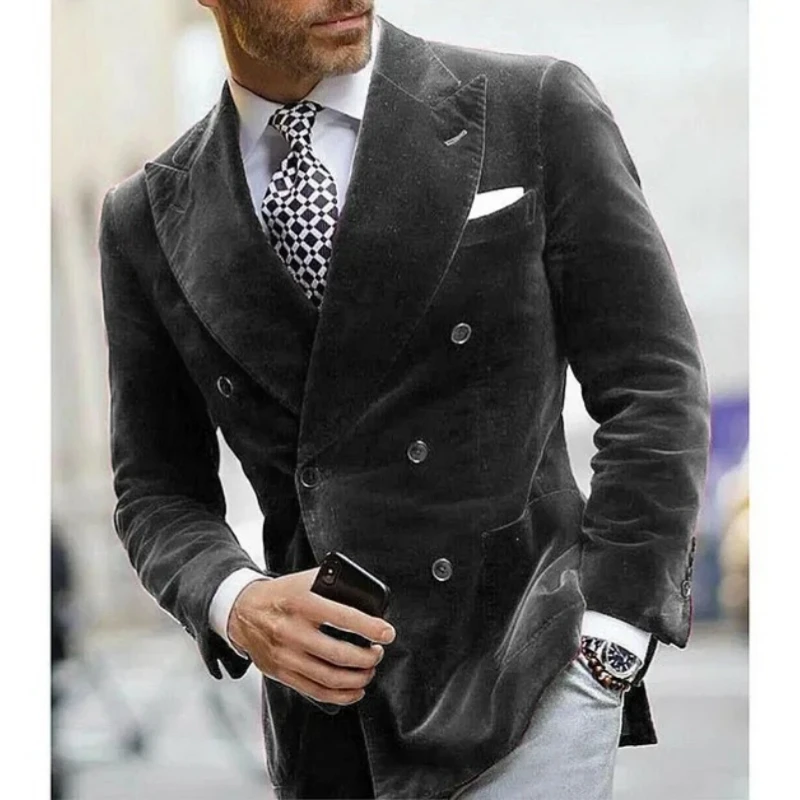 Men's Business Blazer Slim Fit 1 Pc Slim Fit Velvet Smoking Jacket Peak Lapel Made Italian Style Fashion Suit Coat