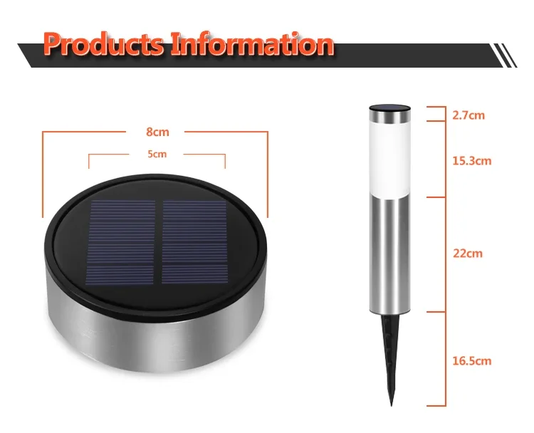 Description Picture 6 of item2pcs Lamp Decoration Pathway Garden LED Solar Light Outdoor IP65 Waterproof Stainless Steel Landscape Yard Lawn Street Lighting