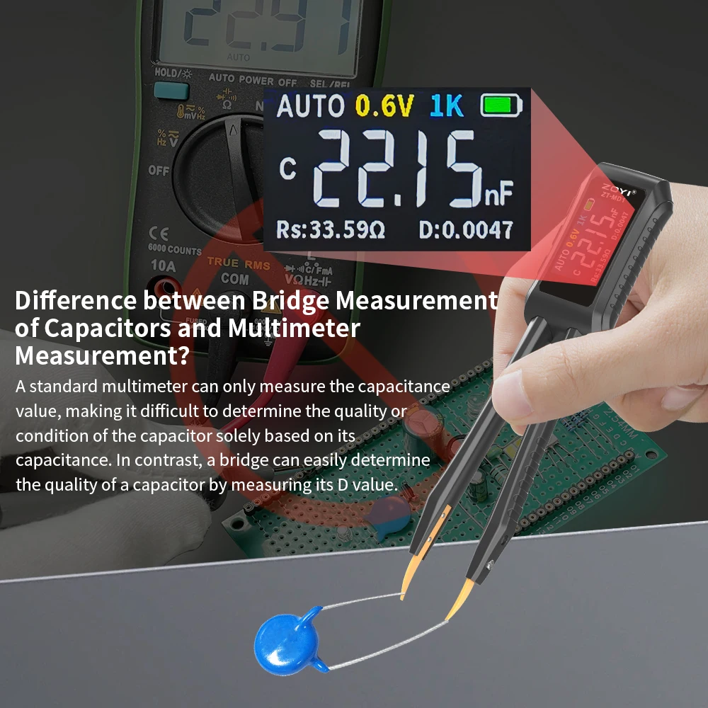 ZT-MD1 Smart SMD Tweezers LCR Meter - Component Tester For Capacitance, Resistance, Diode | 9999 Count OLED Portable Tool