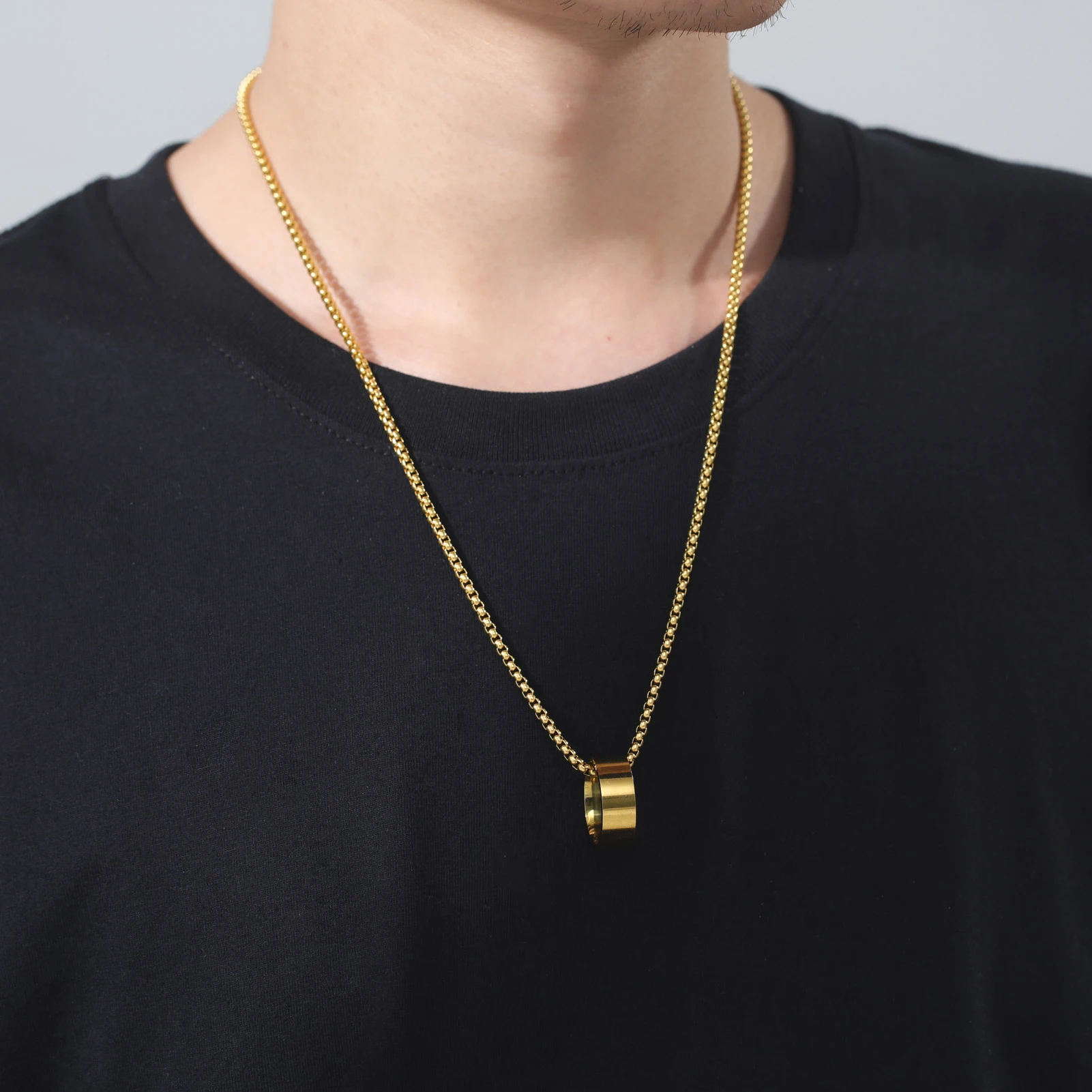 Skyrim Wide Circular Ring Pendant Stainless Steel Necklace for Men Fashionable and Minimalist Birthday Engagement Gift Jewelry_voghion.com