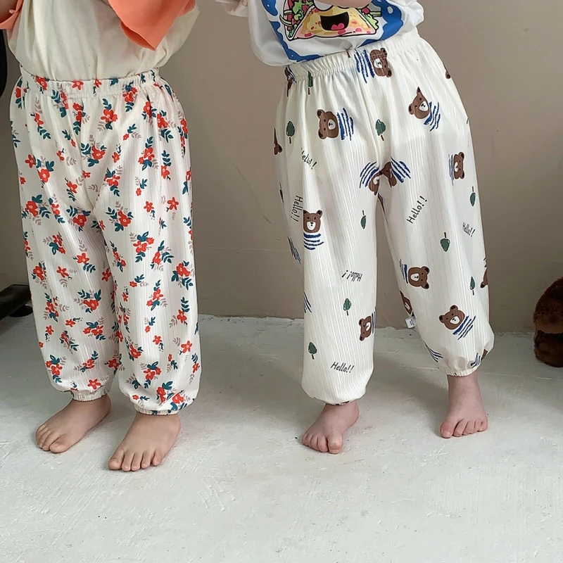 Summer Children Pants Pajama Bottoms Casual Girls Boys Thin Cartoon Printing Loose Pant Trousers Girls Hight Waist Lantern Pants
