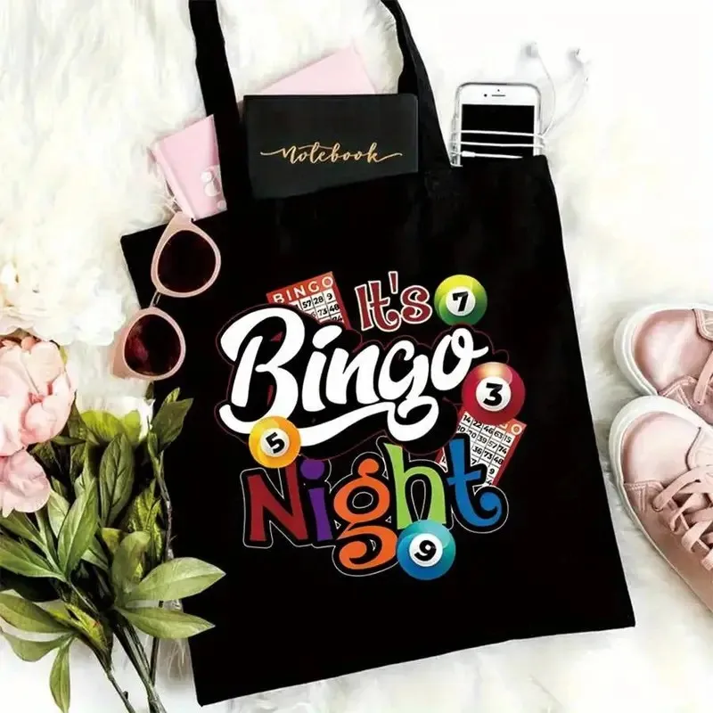 Elegante borsa tote colorata da notte per bingo di grande capacità, tema giocoso per bingo, perfetta per feste, viaggi e shopping, regalo per bingo