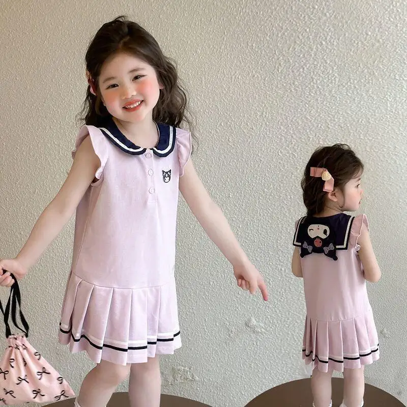 Sanrios Hello Kittys 드레스 코튼 블렌드 소녀용 여름 2026 새로운 달콤한 유행 공주 스타일 파티웨어 귀여운 사랑스러운